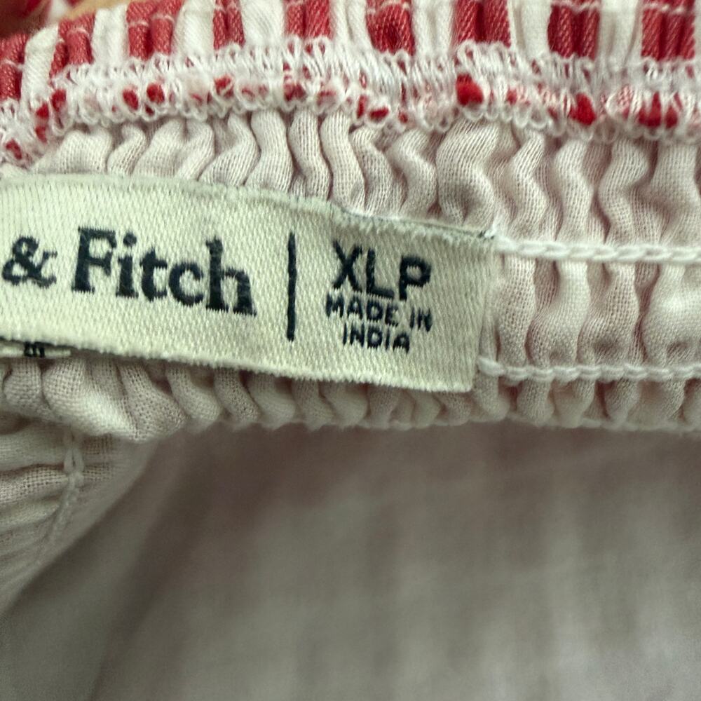 ABERCROMBIE & FITCH | Red White Gingham Smocked Puff Sleeve Babydoll Dress | XLP - Picture 8 of 10